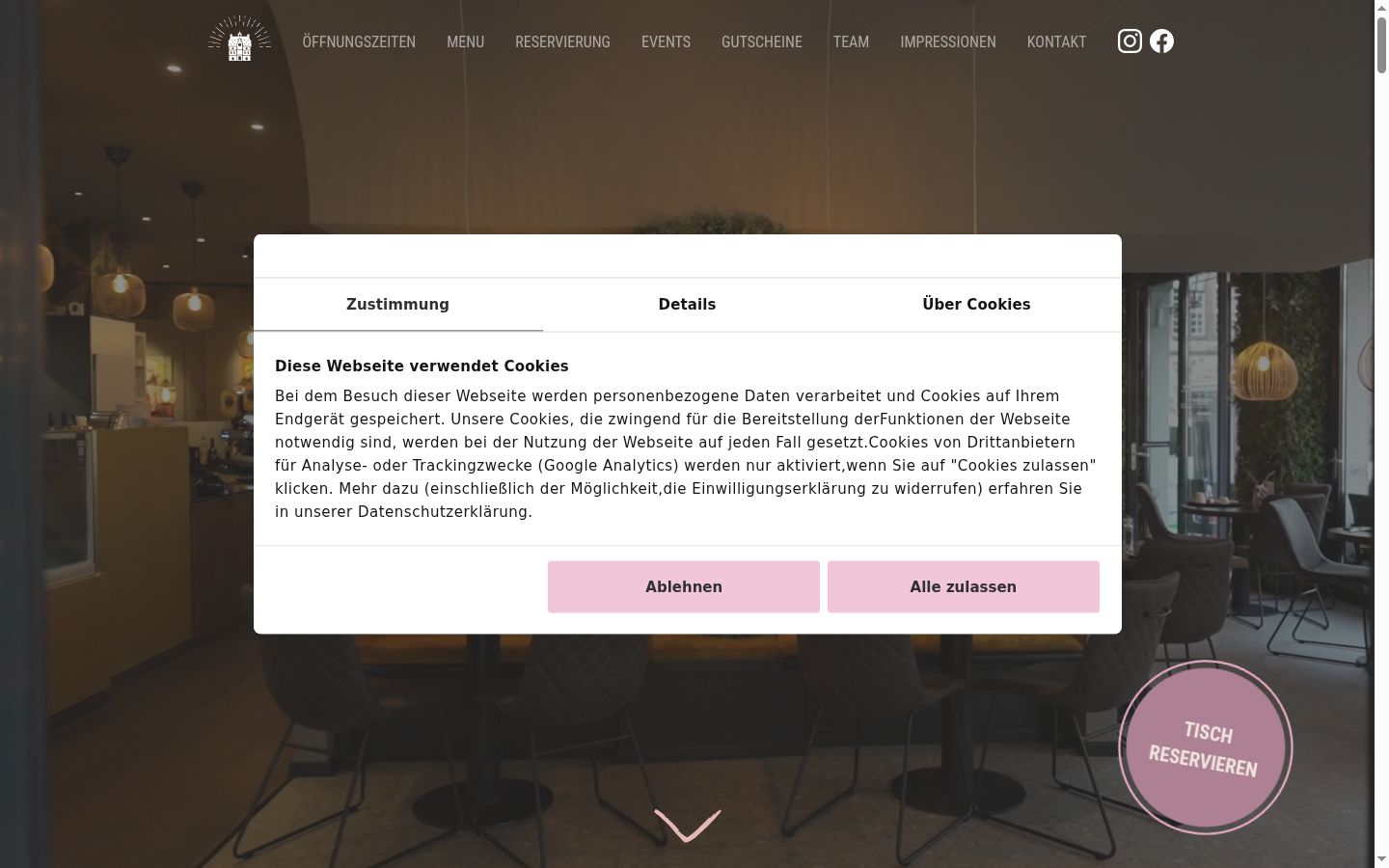 Captura de ecrã do banner de consentimento apresentado antes de qualquer interação