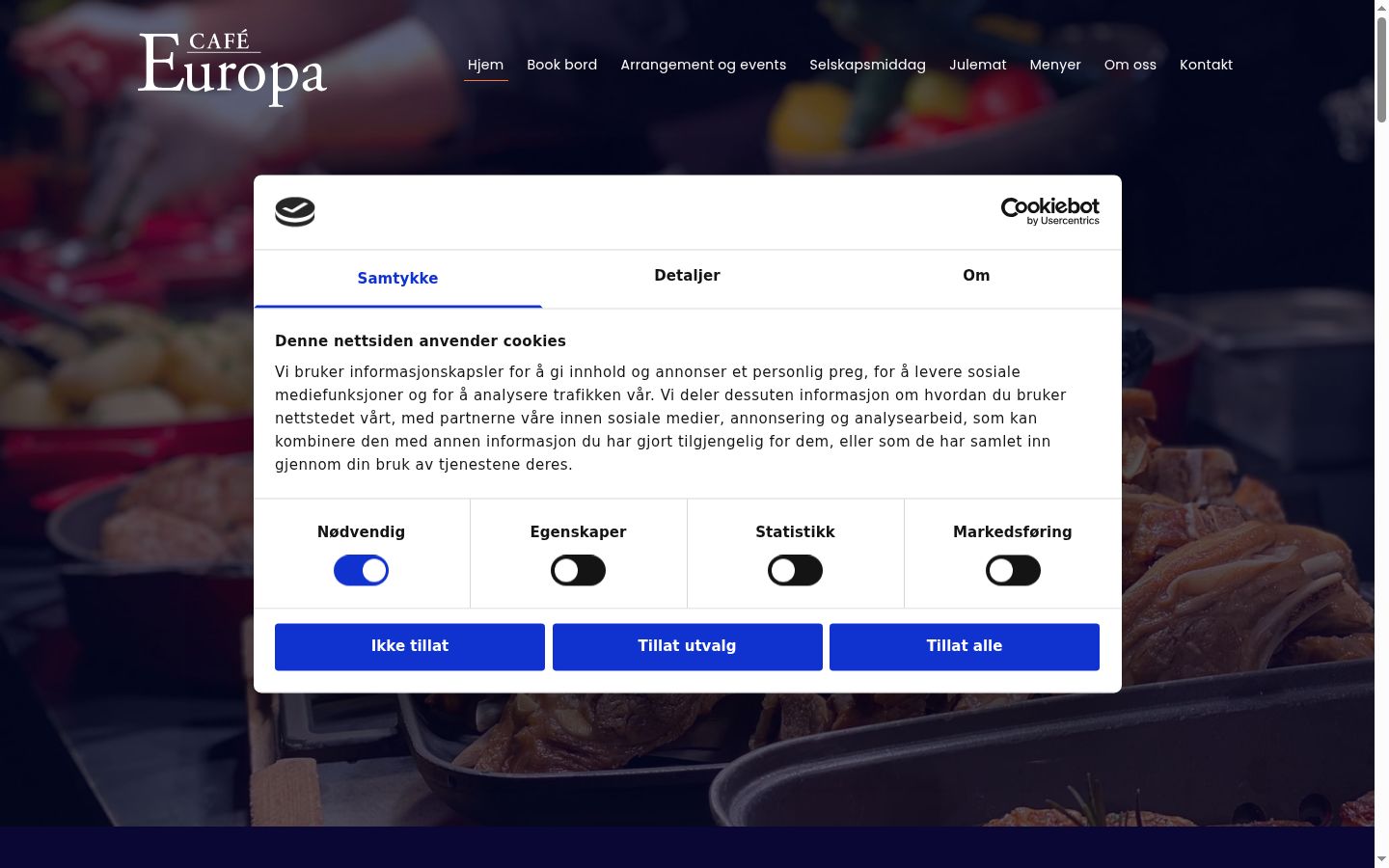 Captura de ecrã do banner de consentimento apresentado antes de qualquer interação