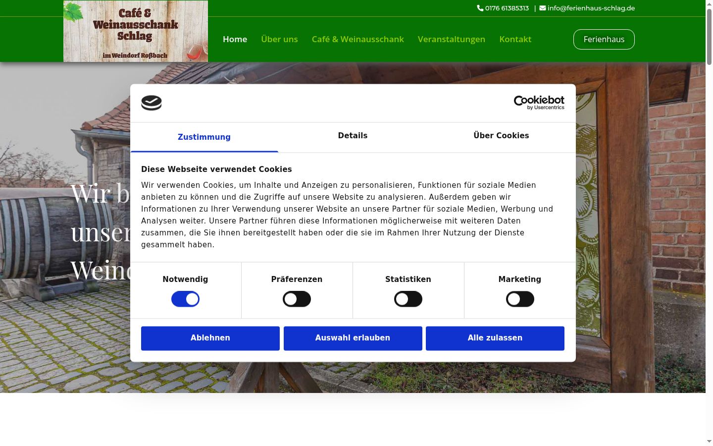 Screenshot des Einwilligungsbanners vor jeglicher Interaktion