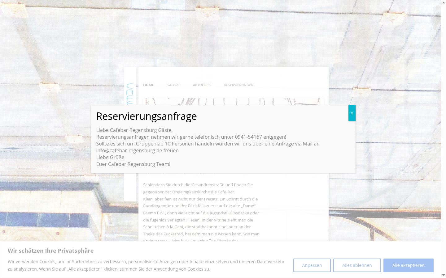 Screenshot des Einwilligungsbanners vor jeglicher Interaktion