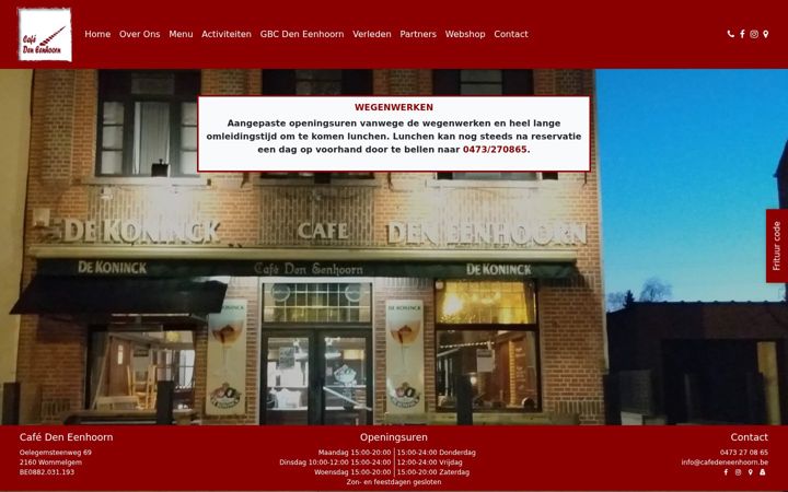 Screenshot of cafedeneenhoorn.be