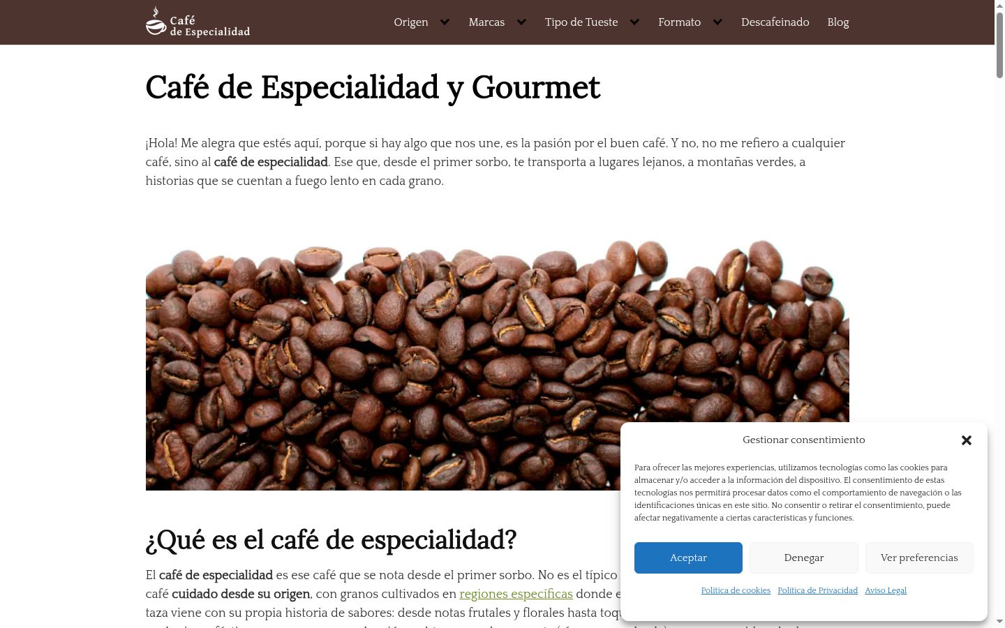 Captura de pantalla del banner de consentimiento mostrado antes de cualquier interacción