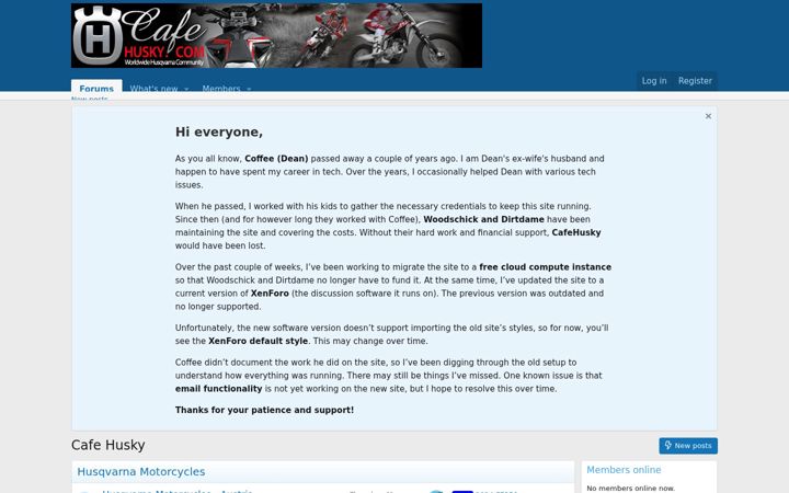 Snímek obrazovky cafehusky.com