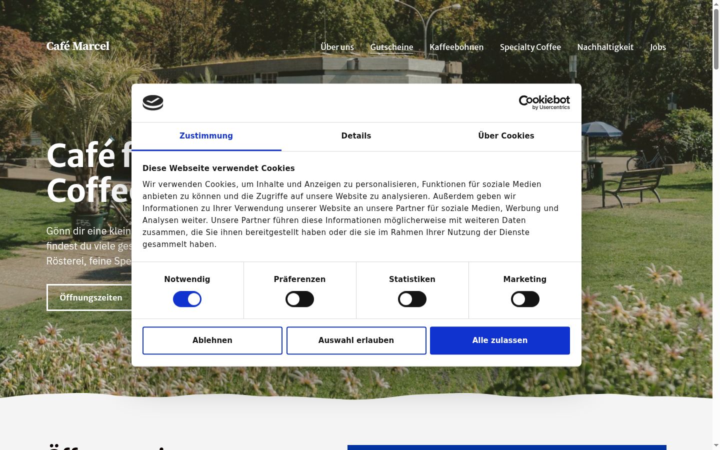 Screenshot des Einwilligungsbanners vor jeglicher Interaktion
