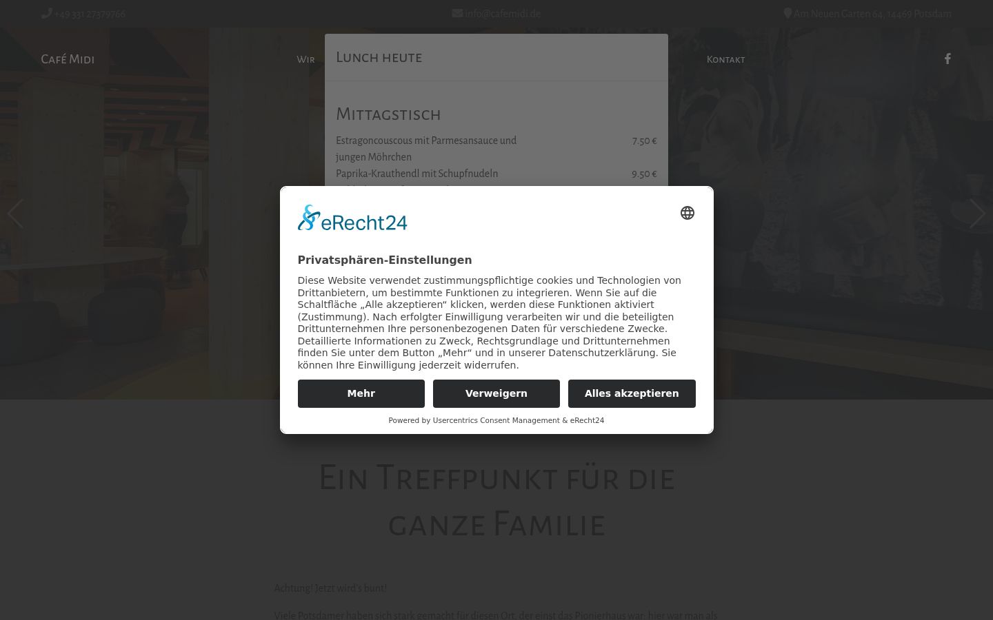 Screenshot des Einwilligungsbanners vor jeglicher Interaktion