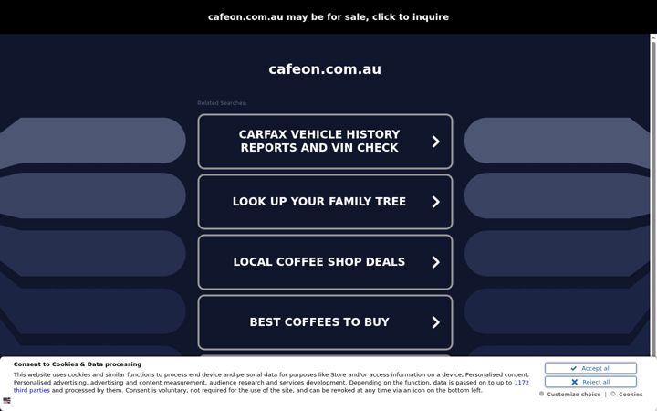 Screenshot of cafeon.com.au