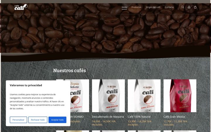 Captură de ecran a cafescali.es