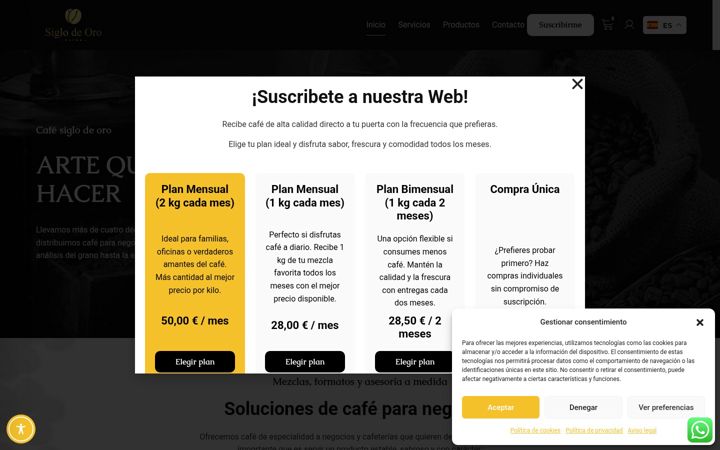 Kuvakaappaus sivustosta cafesiglodeoro.es