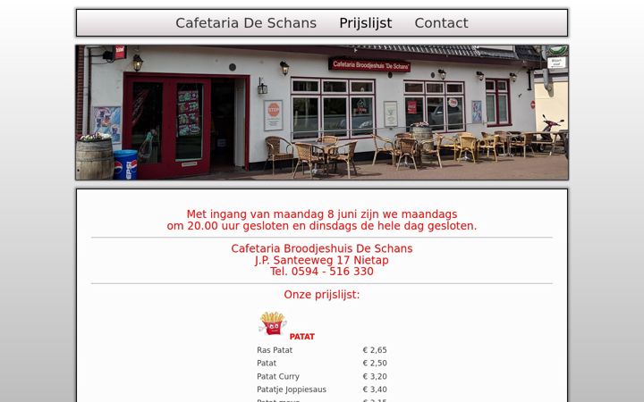 Screenshot of cafetariabroodjeshuisdeschans.nl