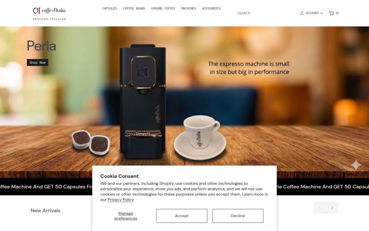Screenshot of caffeditalia.co.uk