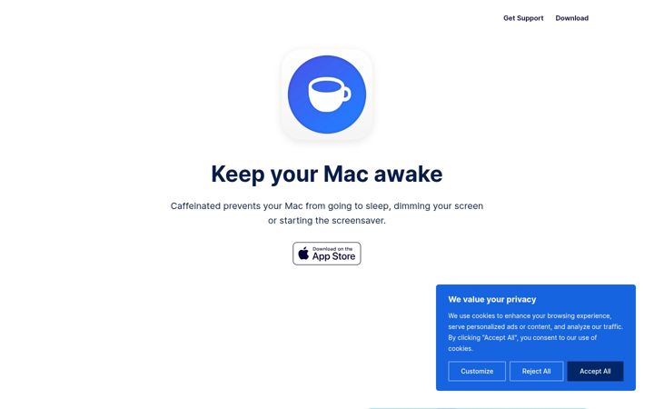 Screenshot of caffeinated.app