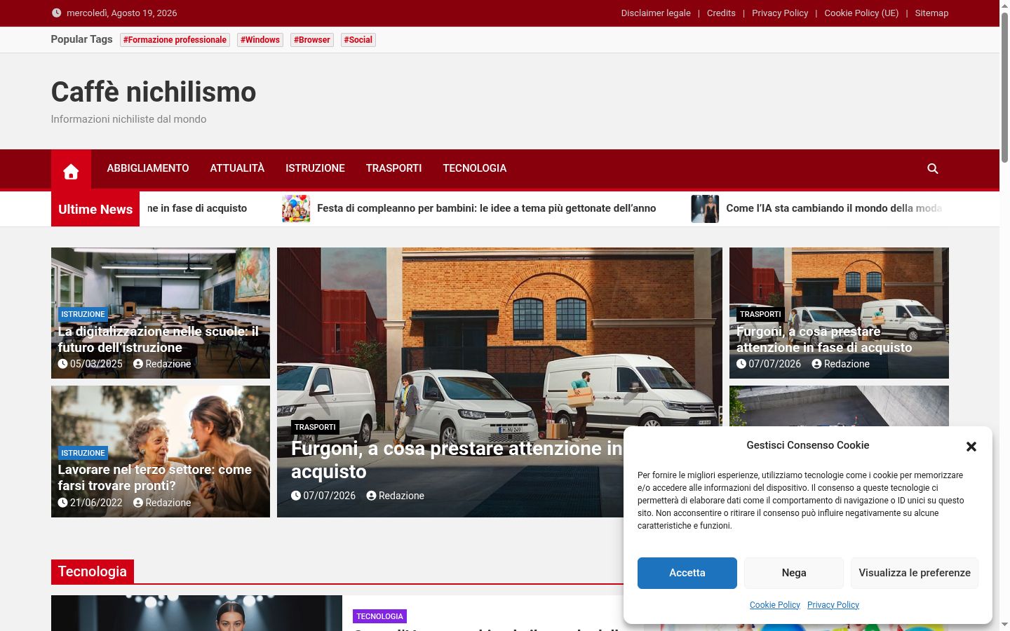 Skärmbild av samtyckesbannern som visades före någon interaktion