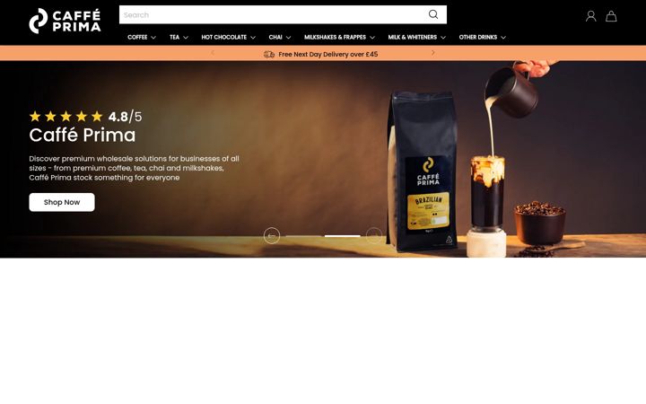 Kuvakaappaus sivustosta caffeprima.co.uk