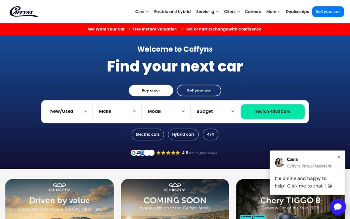 Screenshot of caffyns.co.uk
