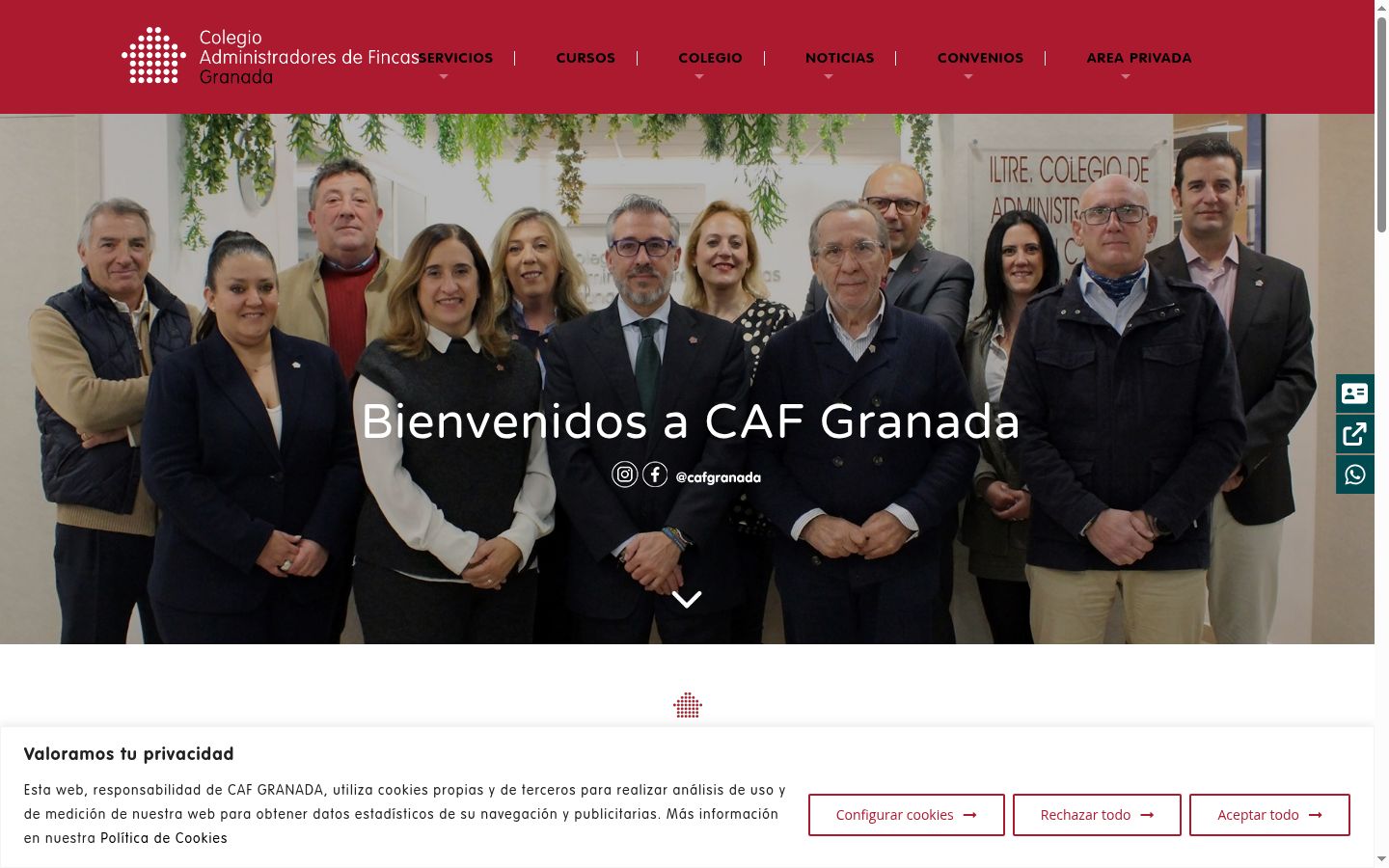 Captura de pantalla del banner de consentimiento mostrado antes de cualquier interacción