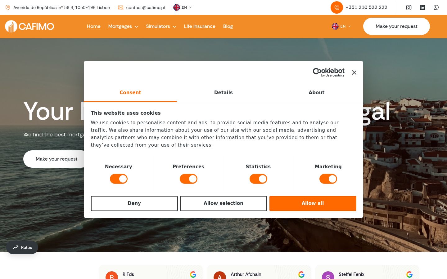 Screenshot del banner di consenso mostrato prima di qualsiasi interazione