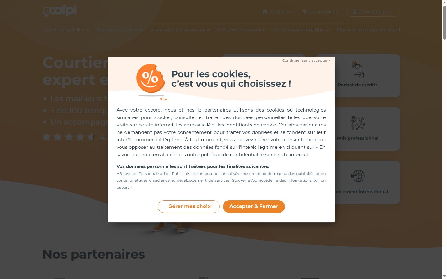 Capture d'écran de la bannière de consentement affichée avant toute interaction