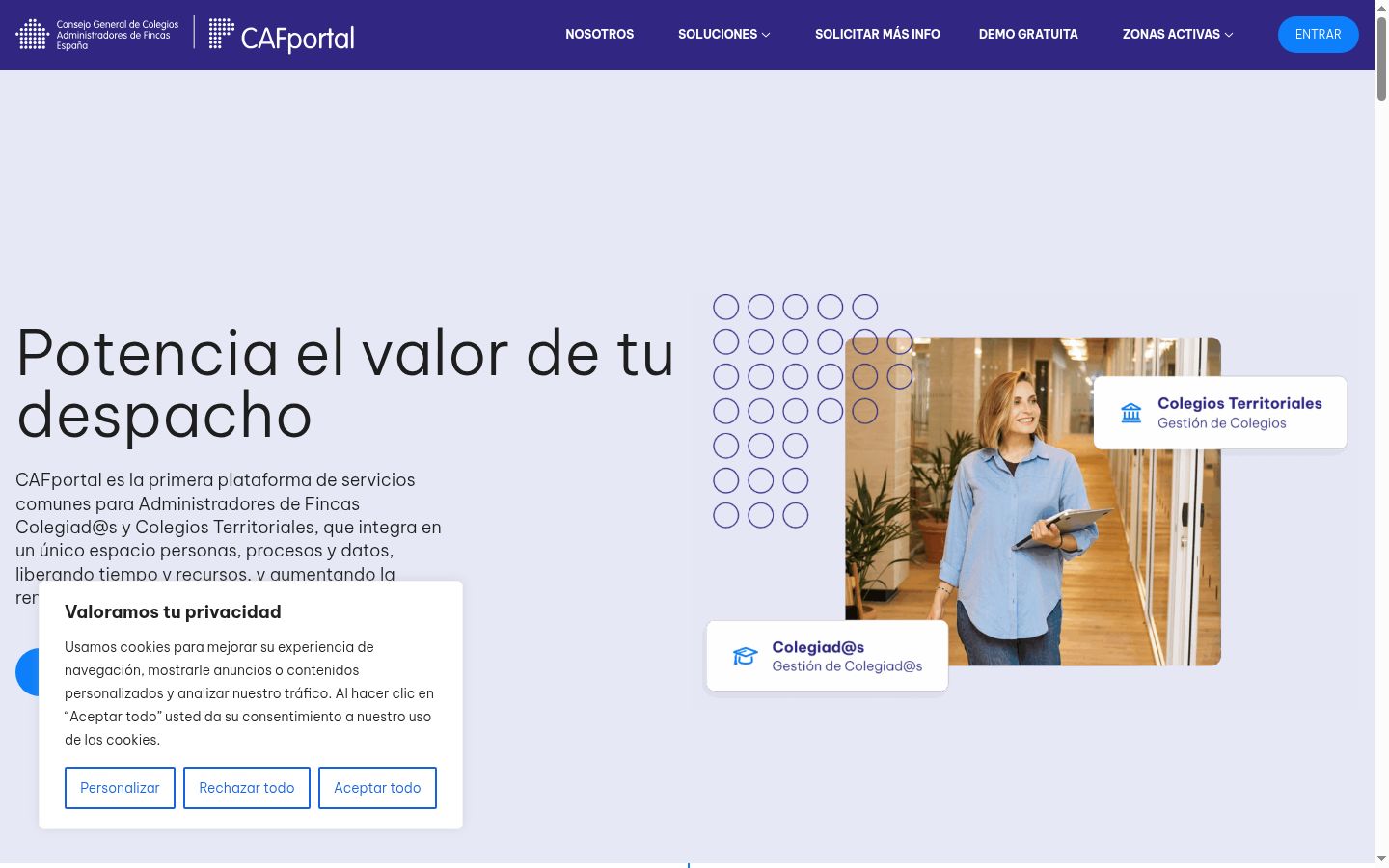 Captura de ecrã do banner de consentimento apresentado antes de qualquer interação