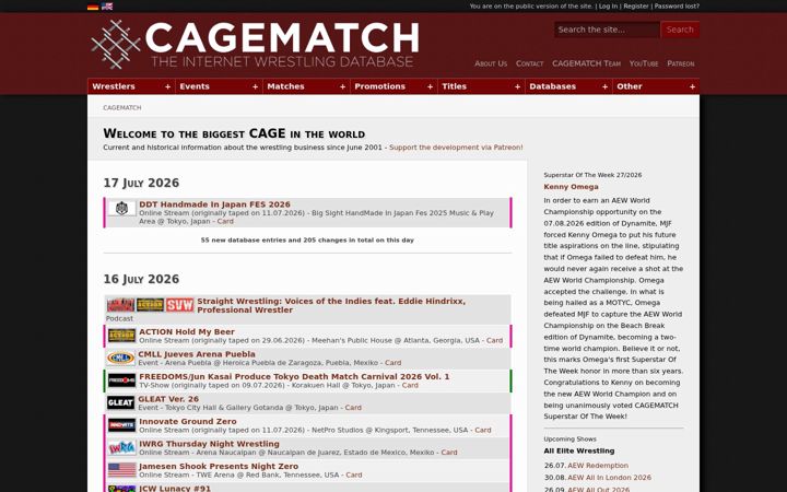 Screenshot van cagematch.net