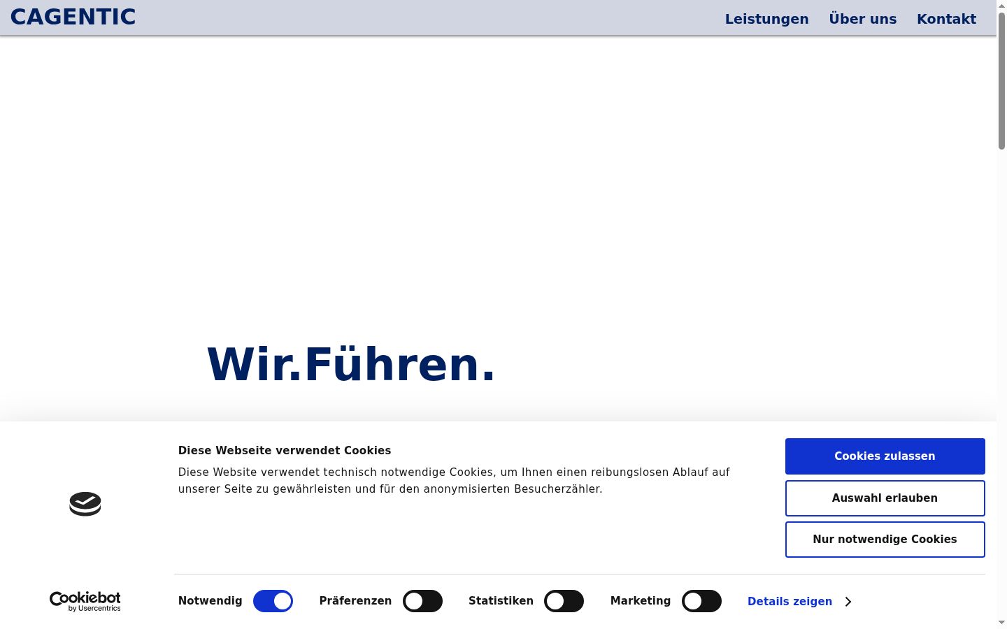 Screenshot des Einwilligungsbanners vor jeglicher Interaktion