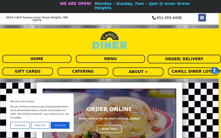 Screenshot of cahilldiner.com