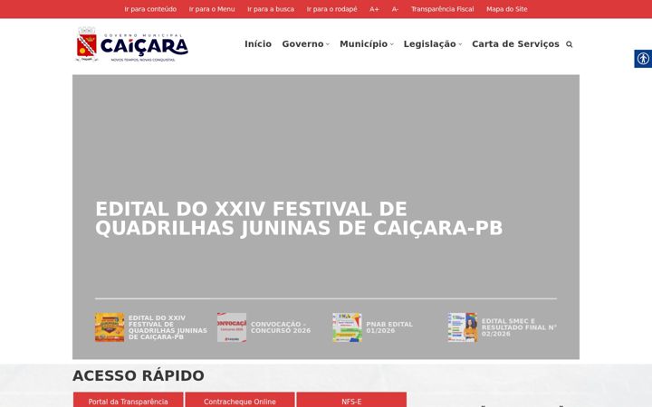 Screenshot of caicara.pb.gov.br