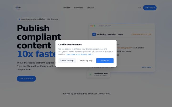 Screenshot of caidera.ai
