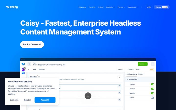 Screenshot of caisy.io