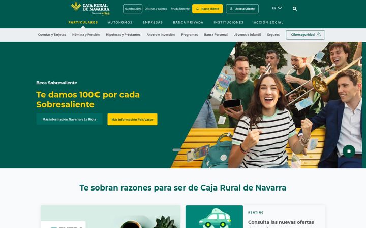 Screenshot of cajaruralnavarra.com