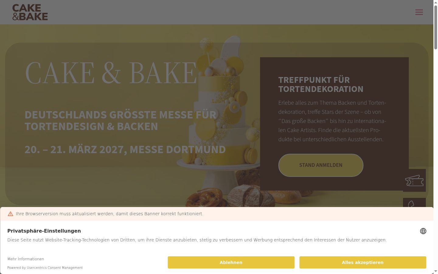 Screenshot des Einwilligungsbanners vor jeglicher Interaktion
