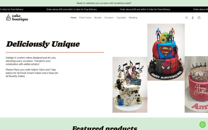 Screenshot of cakeboutique.uk