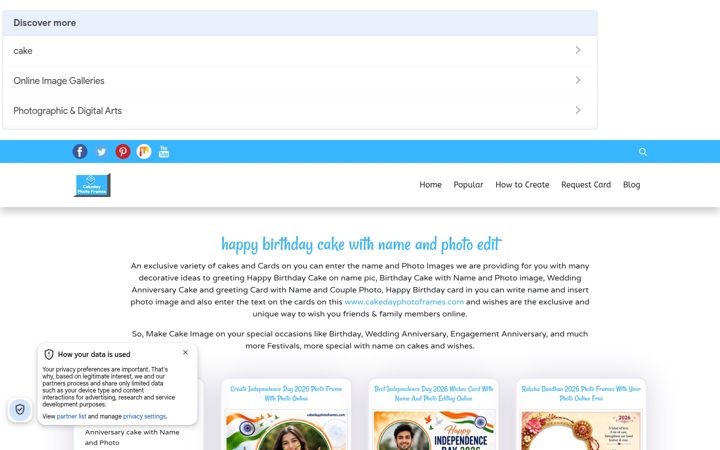Screenshot of cakedayphotoframes.com