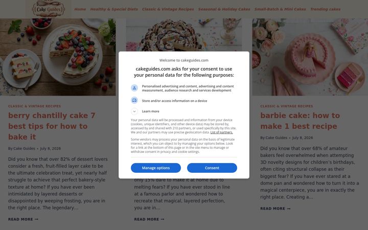 Screenshot of cakeguides.com