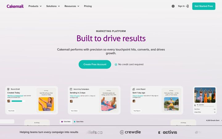 Screenshot of cakemail.com