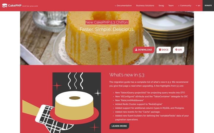 Screenshot von cakephp.org