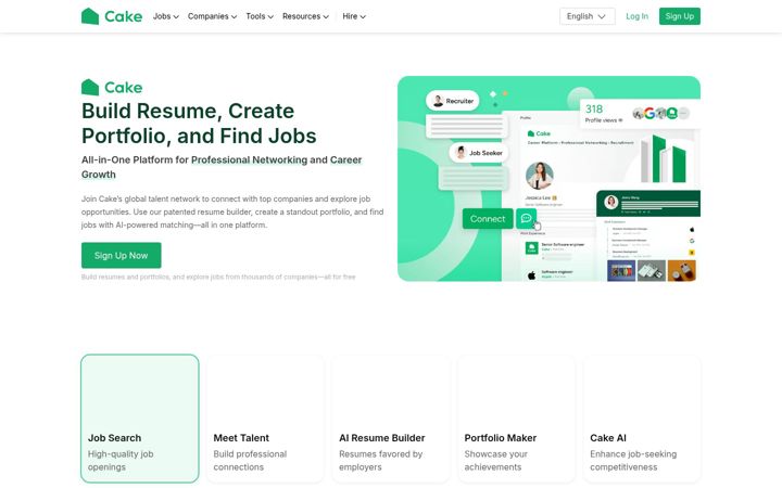 Screenshot stránky cakeresume.com