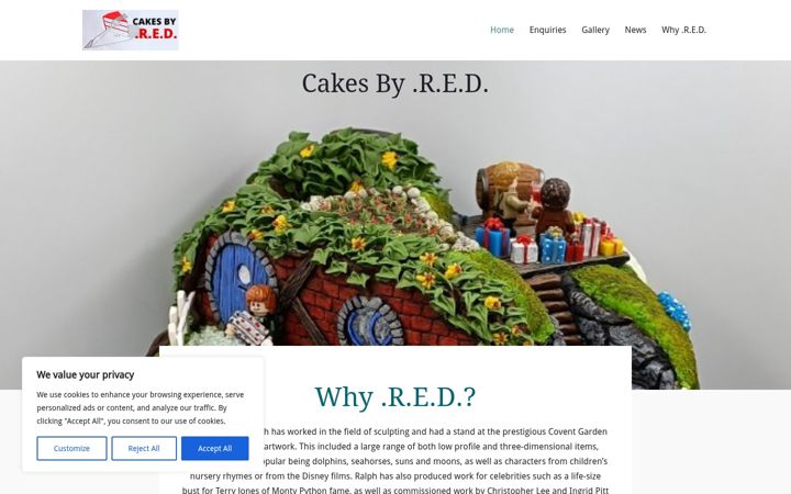 Screenshot of cakesbyred.co.uk