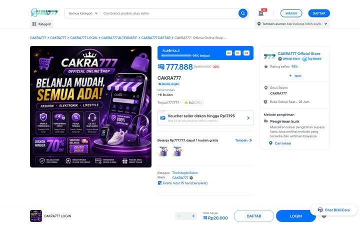 Captură de ecran a cakra777.org