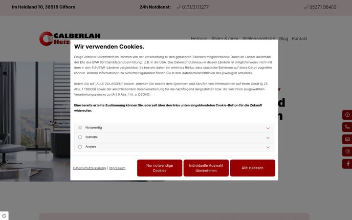 Screenshot of calberlah-heizungsbau.de