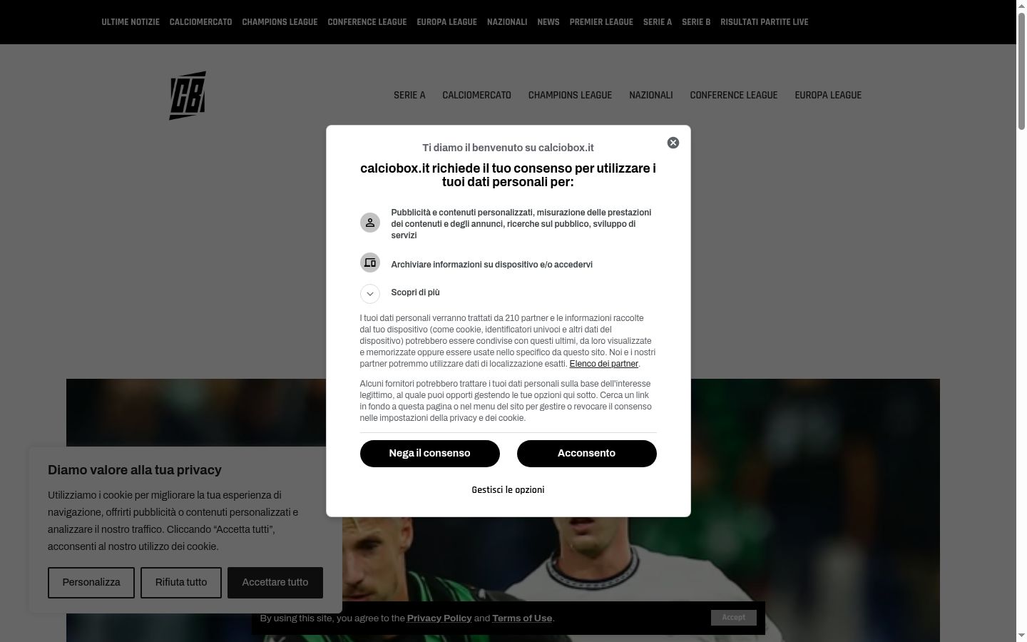 Snimka zaslona bannera za privolu prikazanog prije bilo kakve interakcije