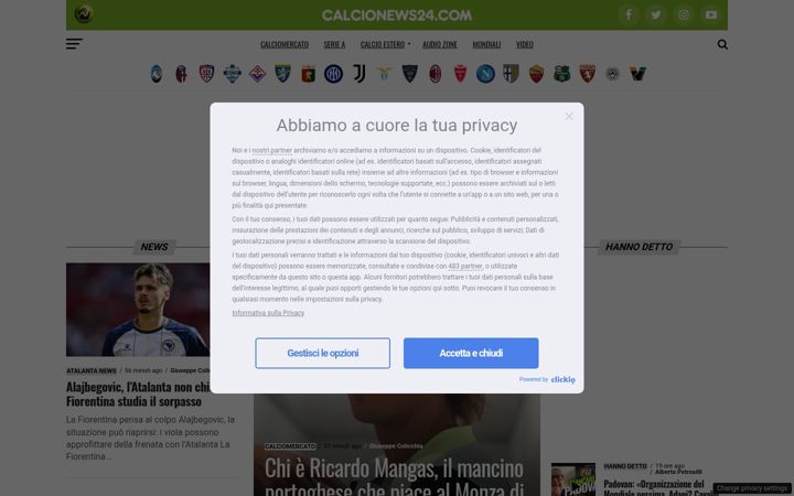 Screenshot of calcionews24.com