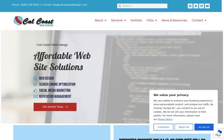 Screenshot of calcoastwebdesign.com