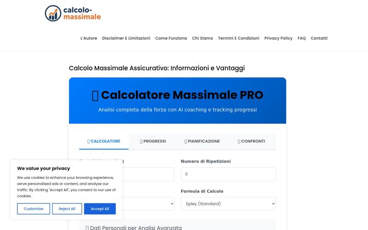 Screenshot of calcolo-massimale.it