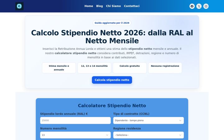 Screenshot of calcolostipendionettoda.it