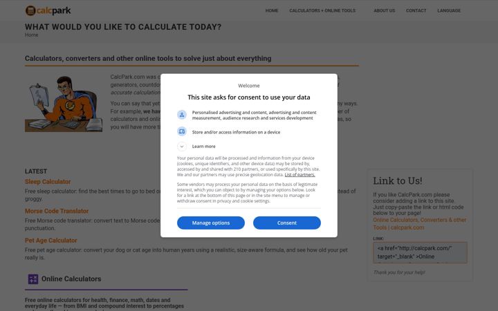 Screenshot of calcpark.com