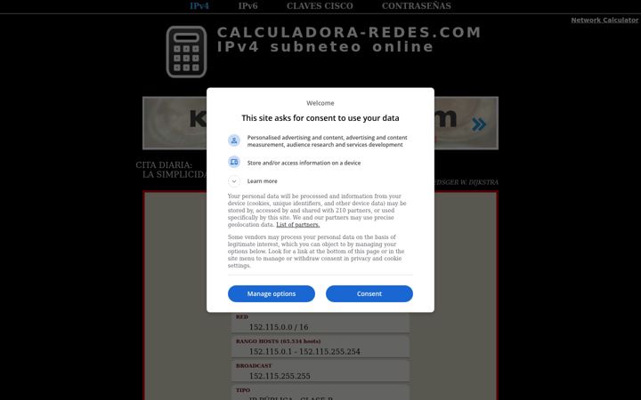 Screenshot of calculadora-redes.com