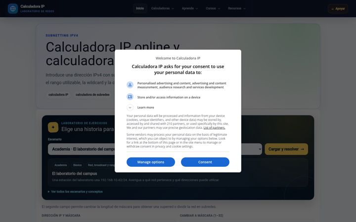 Captura de ecrã de calculadoraip.org