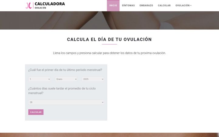 Screenshot of calculadoraovulacion.com