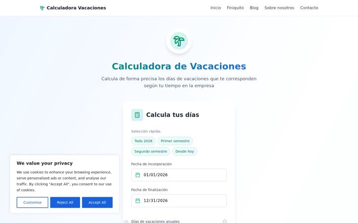 Screenshot of calculadoravacaciones.com