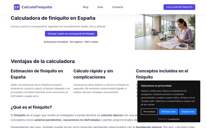 Screenshot of calculafiniquito.com